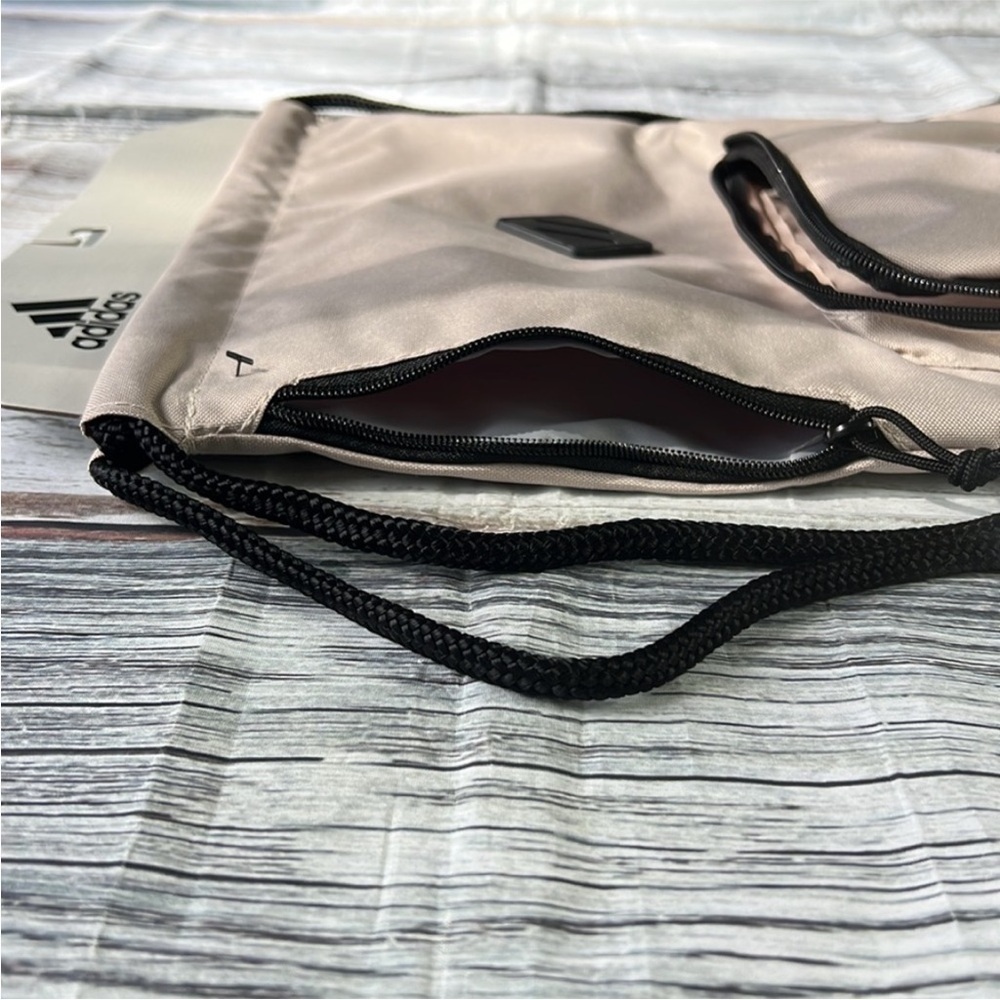 Adidas Classic 3S2 Drawstring Sackpack Wonder Beige and Black with Sporty Design - Picture 7 of 8